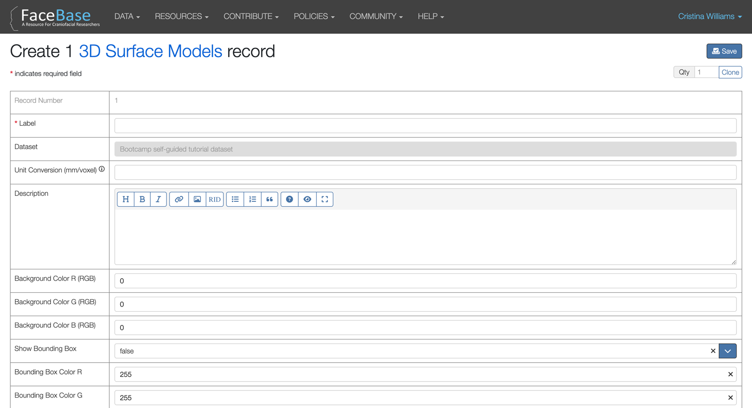 Create 3D Surface Models Record form